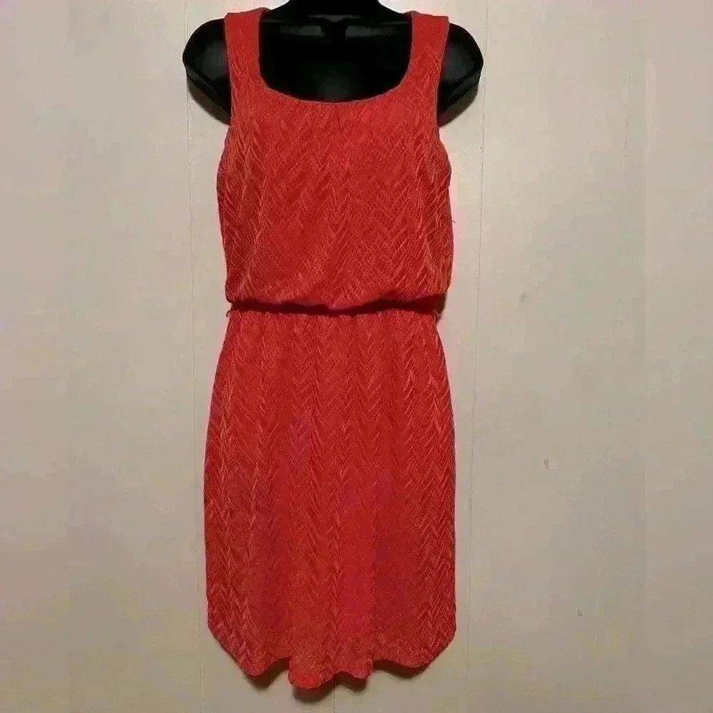 Maurice's Coral Lacy Lined MIDI Dress Sz M Gathered Waist